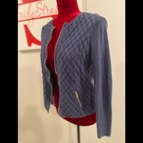 Charter Club ribbed zip up blue jacket/size MP - Picture 7 of 8